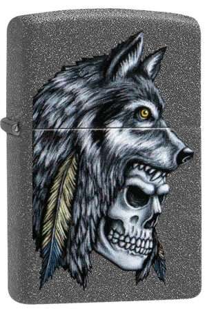 Brichete Zippo Wolf Skull Feather Design